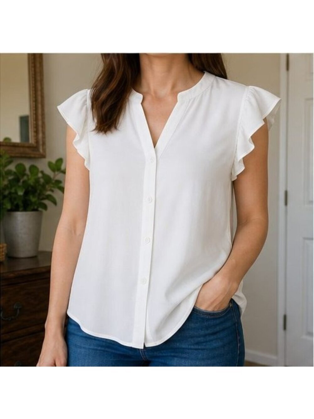 White Ruffle Blouse - Picture 2 of 6